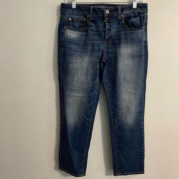 American Eagle Outfitters button fly Boy Crop Stretch Jeans, size 8 - Picture 1 of 5